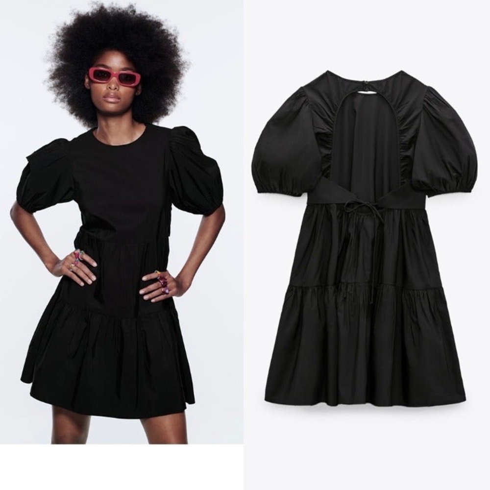 Zara Tiered poplin dress black - Picture 2 of 9